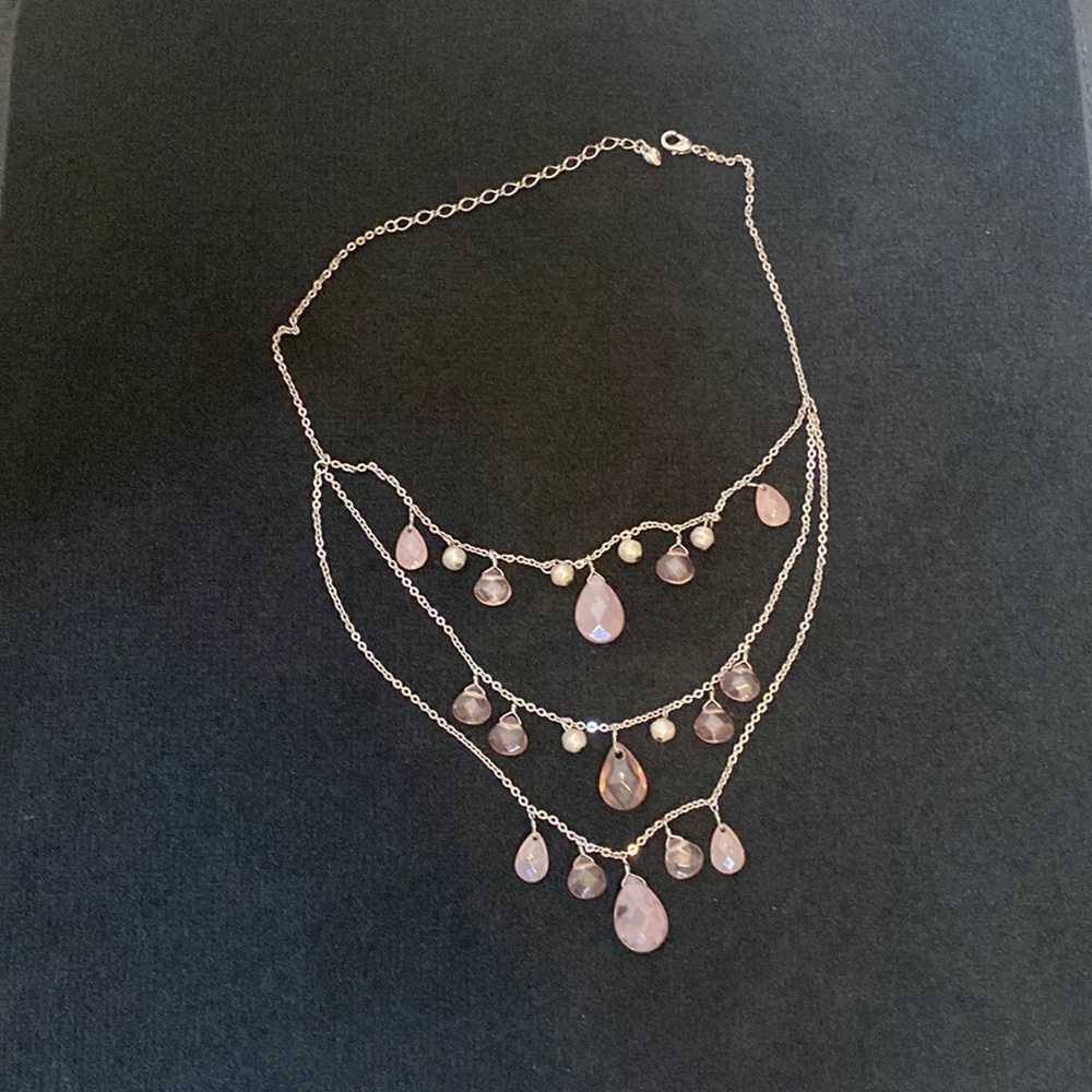 3 tier layered pearl and amethyst necklace